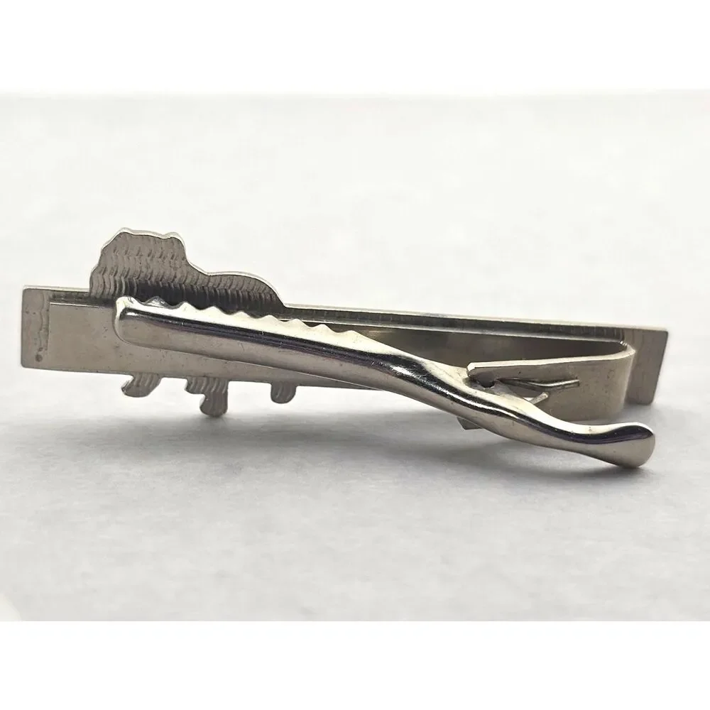 Vintage V.F.W. Bulldog Tie Clip Bar Silver Tone Metal Veteran United States
